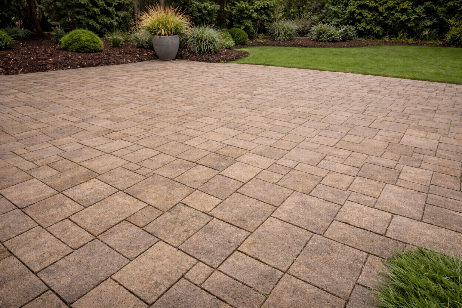 Clean stone patio with surface dirt and buildup fully removed